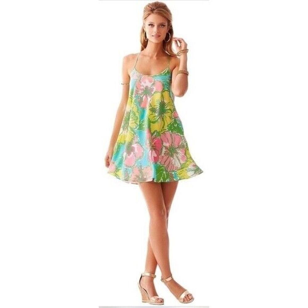 LILY PULITZER MAISY 100% SILK RACER BACK STRAP SLIP MINI DRESS XS SUMMER PERFECT